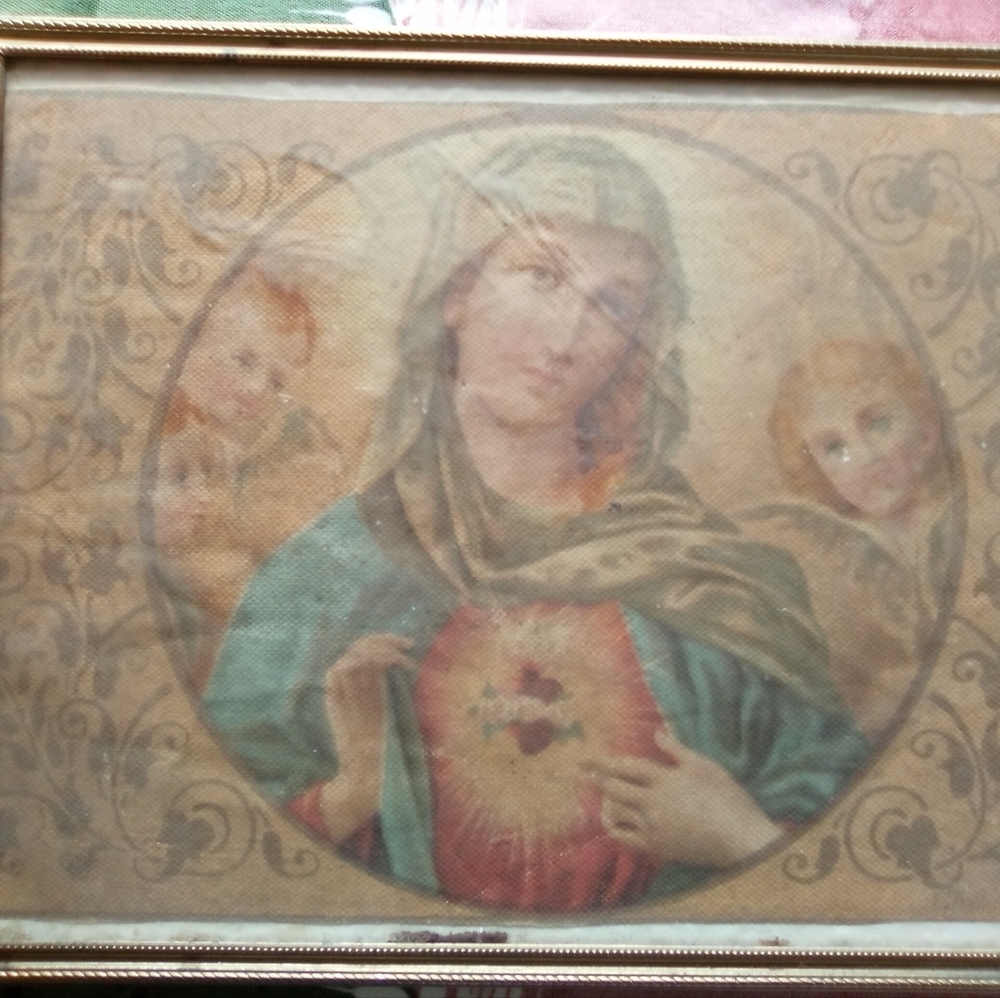 Mid-century Mary w Children Sacred Heart Religious Art Print